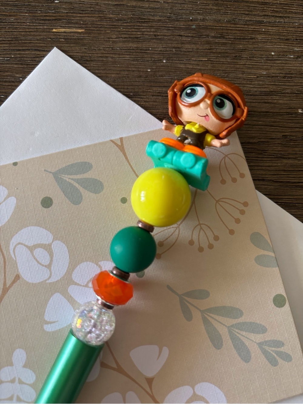 Disney Doorables: Up: Young Carl roller skates handmade beaded pen